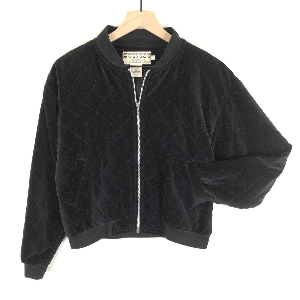 VTG mac & jac‎ Quilted 100% Cotton Velvet Full Zip Bomber Jacket Women's M Black